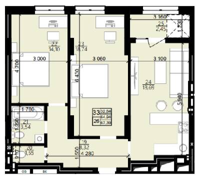 2-комнатная 67.39 м² в ЖК Свитанок от 21 700 грн/м², Львов