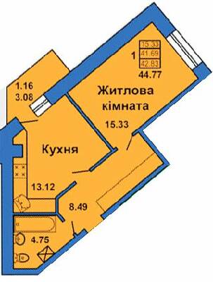 1-комнатная 44.77 м² в ЖК на ул. Весенняя, 9 от 19 000 грн/м², Полтава
