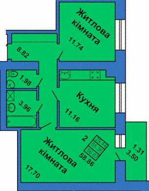 2-комнатная 58.86 м² в ЖК на ул. Весенняя, 9 от 18 000 грн/м², Полтава