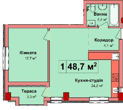 1-комнатная 48.7 м² в КД Карнаухова 58 от 33 200 грн/м², Ровно