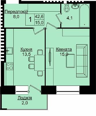 1-комнатная 42.6 м² в ЖК Уютный дом от 17 400 грн/м², Тернополь
