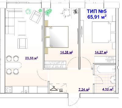 2-комнатная 65.91 м² в ЖК BARVY от 21 750 грн/м², Днепр
