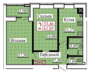 2-комнатная 61.05 м² в ЖК Барселона от 15 700 грн/м², г. Ковель