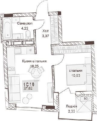 1-комнатная 37.62 м² в ЖК Pokrovsky Apart Complex от 27 500 грн/м², Ровно