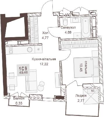 1-кімнатна 40.46 м² в ЖК Pokrovsky Apart Complex від 31 550 грн/м², Рівне