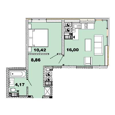 1-кімнатна 39.44 м² в ЖК Crystal Avenue від 33 500 грн/м², с. Петропавлівська Борщагівка