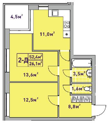 2-комнатная 52.4 м² в ЖК Центральный-2 от 23 050 грн/м², г. Ирпень
