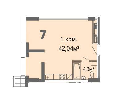 1-комнатная 42.04 м² в ЖК Грани от 26 200 грн/м², Днепр