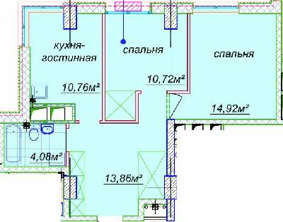 2-комнатная 55.9 м² в ЖК Миронова от 38 200 грн/м², Днепр