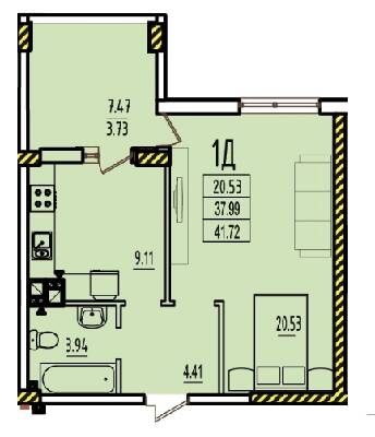 1-комнатная 41.72 м² в ЖК RosenTal от 17 550 грн/м², с. Лиманка