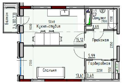 1-комнатная 43.1 м² в ЖК Пространство Eco City (Пространство на Радостной) от 23 850 грн/м², Одесса
