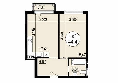 1-комнатная 44.4 м² в ЖК Гринвуд 2 от 19 550 грн/м², пгт Брюховичи