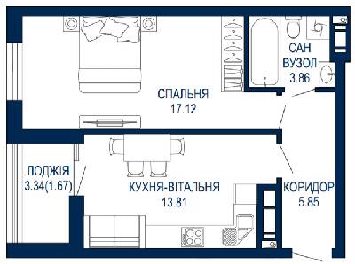 1-комнатная 42.31 м² в ЖК Viking Park от 27 650 грн/м², Львов
