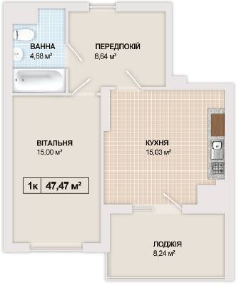 1-комнатная 47.47 м² в ЖК Sonata от 16 300 грн/м², Ивано-Франковск