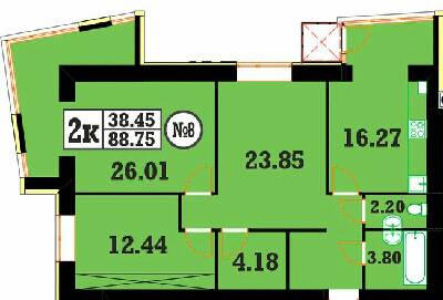 2-кімнатна 88.75 м² в ЖК Кардамон від 20 200 грн/м², Хмельницький