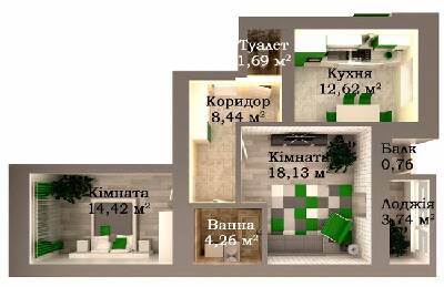 2-комнатная 64.06 м² в ЖК Caramel Residence от 18 300 грн/м², Луцк