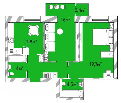 2-комнатная 61.7 м² в ЖК Затишний Двір-2 от 15 900 грн/м², Луцк
