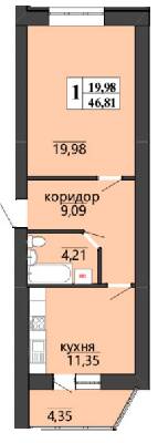 1-комнатная 46.81 м² в ЖК Правильный вибор от 32 000 грн/м², Винница