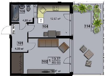 1-комнатная 48.65 м² в ЖК Абрикос от 17 900 грн/м², Житомир