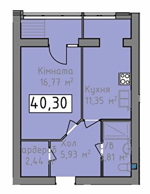 1-комнатная 40.3 м² в ЖК Status от 18 350 грн/м², Херсон