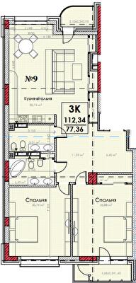 3-комнатная 112.34 м² в КД Turgenev от застройщика, Киев