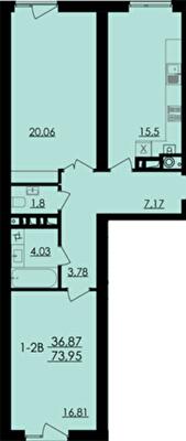 2-комнатная 73.95 м² в ЖК City Park от 17 300 грн/м², Черкассы