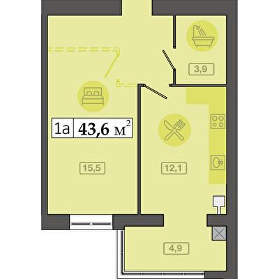 1-комнатная 43.6 м² в ЖК Счастливый в Днепре от 20 300 грн/м², Днепр