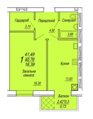 1-комнатная 41.49 м² в ЖК Семейный от 19 000 грн/м², Житомир