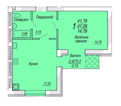 1-комнатная 41.79 м² в ЖК Семейный от 19 000 грн/м², Житомир