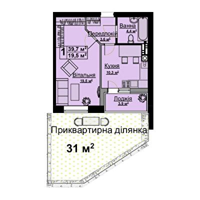 1-кімнатна 39.7 м² в ЖК Vlasna від 23 000 грн/м², с. Ходосівка
