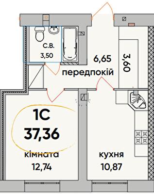 1-комнатная 37.36 м² в ЖК Continent Ray от 20 000 грн/м², г. Буча
