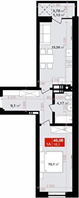 1-комнатная 46.06 м² в ЖК Авантаж 247 от 21 800 грн/м², г. Буча