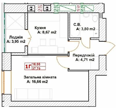 1-комнатная 37.79 м² в ЖК Модуль от 23 000 грн/м², г. Буча