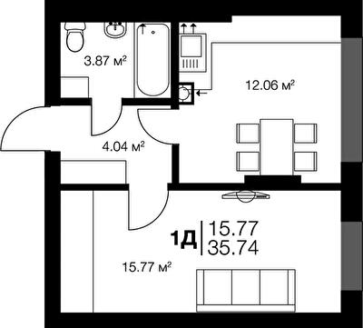 1-комнатная 35.74 м² в ЖК Irpin City от 22 600 грн/м², г. Ирпень