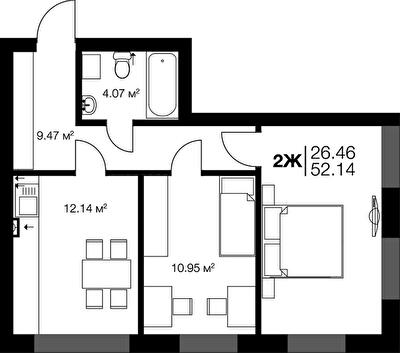 2-комнатная 52.14 м² в ЖК Irpin City от 21 750 грн/м², г. Ирпень