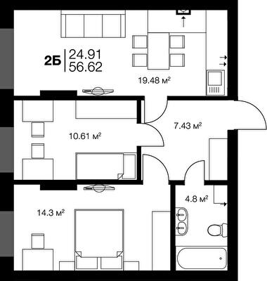 2-комнатная 56.6 м² в ЖК Irpin City от 22 350 грн/м², г. Ирпень