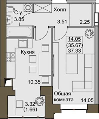 1-комнатная 37.73 м² в ЖК Софиевский квартал от 21 000 грн/м², с. Софиевская Борщаговка