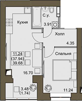 1-комнатная 39.68 м² в ЖК Софиевский квартал от 21 000 грн/м², с. Софиевская Борщаговка