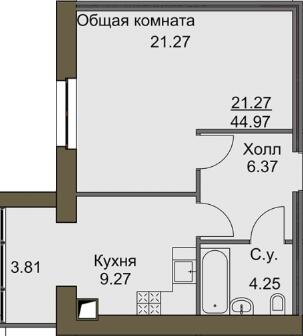 1-комнатная 44.97 м² в ЖК Софиевский квартал от 21 000 грн/м², с. Софиевская Борщаговка