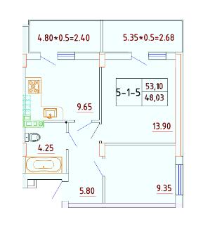 2-комнатная 48.03 м² в ЖК Smart City от 24 050 грн/м², с. Крыжановка