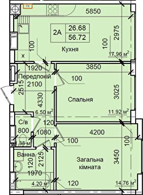 2-комнатная 56.72 м² в ЖК Петровский квартал от 18 000 грн/м², с. Святопетровское