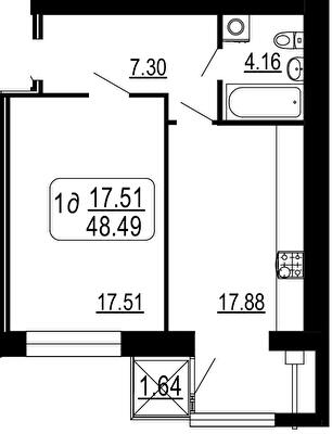 1-комнатная 48.49 м² в ЖК Семейный комфорт от 15 300 грн/м², Винница