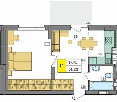 1-комнатная 51.2 м² в ЖК Амстердам от 18 500 грн/м², с. Струмовка