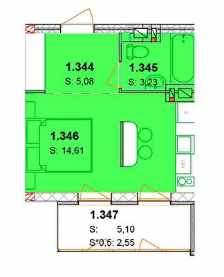 1-кімнатна 28.02 м² в ЖК Сонячний квартал від 57 850 грн/м², с. Голубине