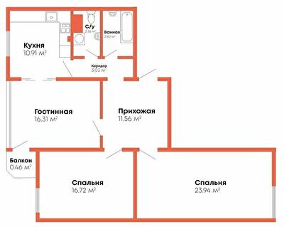 3-комнатная 89.09 м² в Мкрн Гражданский посад от 13 300 грн/м², Николаев