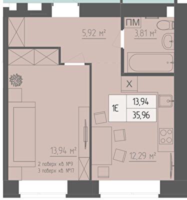 1-кімнатна 35.96 м² в ЖК Abricos від 15 300 грн/м², Рівне