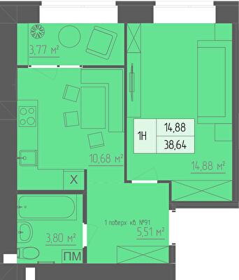 1-кімнатна 38.64 м² в ЖК Abricos від 16 450 грн/м², Рівне