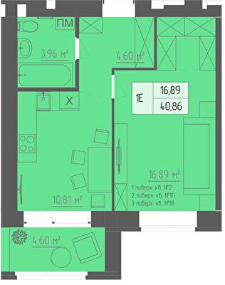 1-кімнатна 40.86 м² в ЖК Abricos від 16 450 грн/м², Рівне