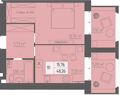 1-кімнатна 48.26 м² в ЖК Abricos від 16 450 грн/м², Рівне