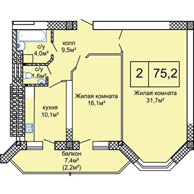 2-комнатная 75.2 м² в ЖК Вернисаж от 23 850 грн/м², Одесса